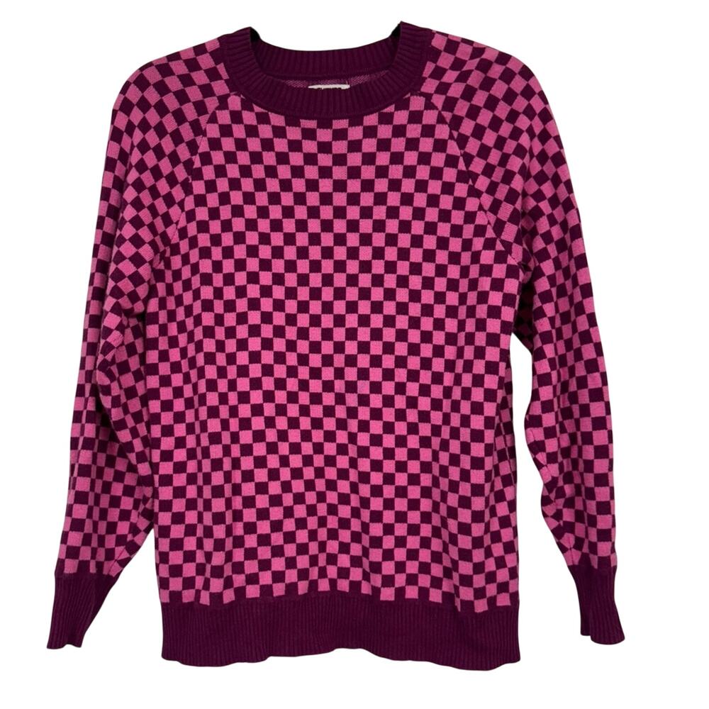 Future Collective Pink Checkered Crew Neck Sweater Womens S Pullover Casual